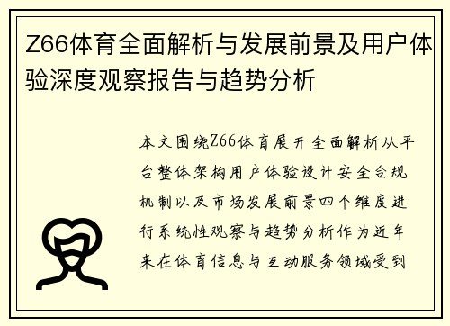 Z66体育全面解析与发展前景及用户体验深度观察报告与趋势分析